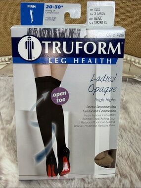 Truform | Ladies' Opaque Thigh Highs - Beige, X-Large, NWT